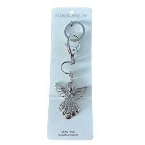 Large Silver Tone Guardian Angel Keychain Charm Religious Fashion Jewelry Gift